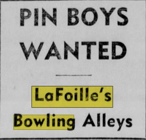 LaFoilles Bowling Alleys - Sep 1948 Ad For Pin Setters (newer photo)